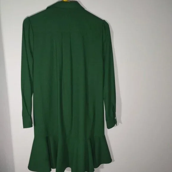 Tuckernuck Hunter Green Crepe Callahan Dress Size Small Swing Shirt Pockets - Picture 3 of 10